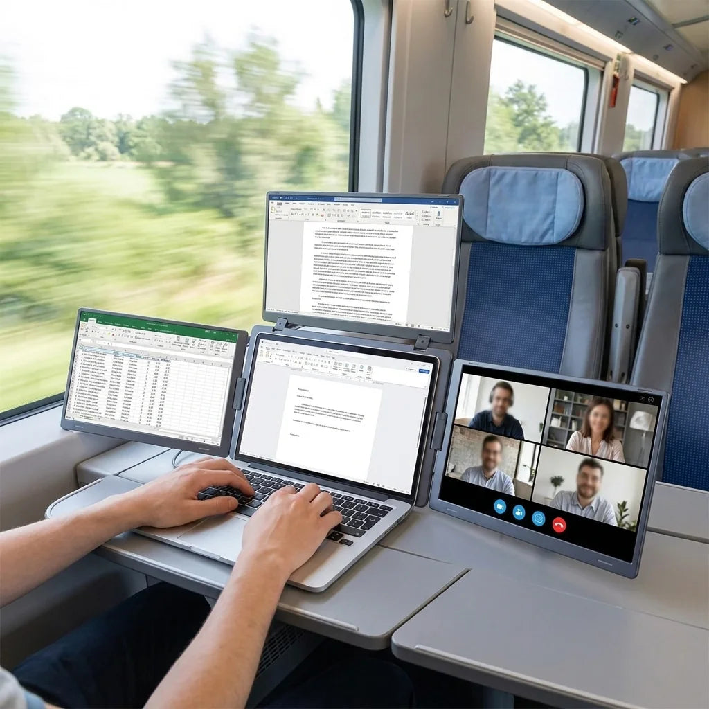 Sur une tablette de train