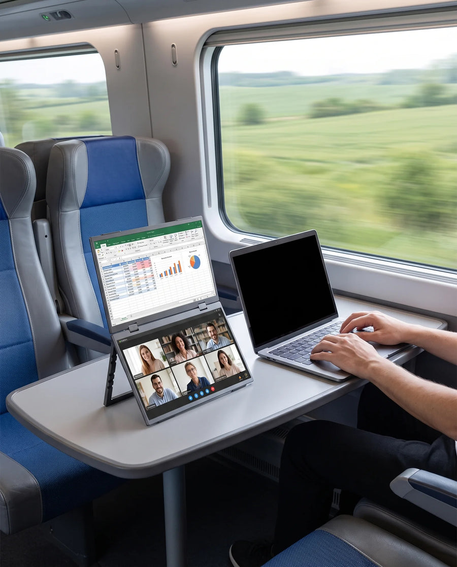 Sur une tablette de train