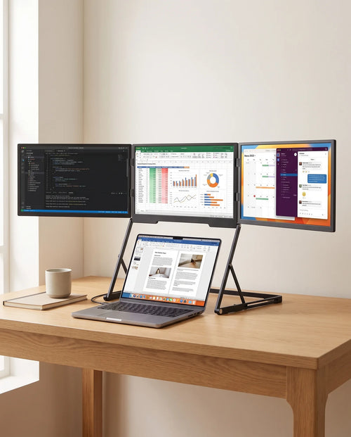 Le poste 18,5″ déplié sur un bureau