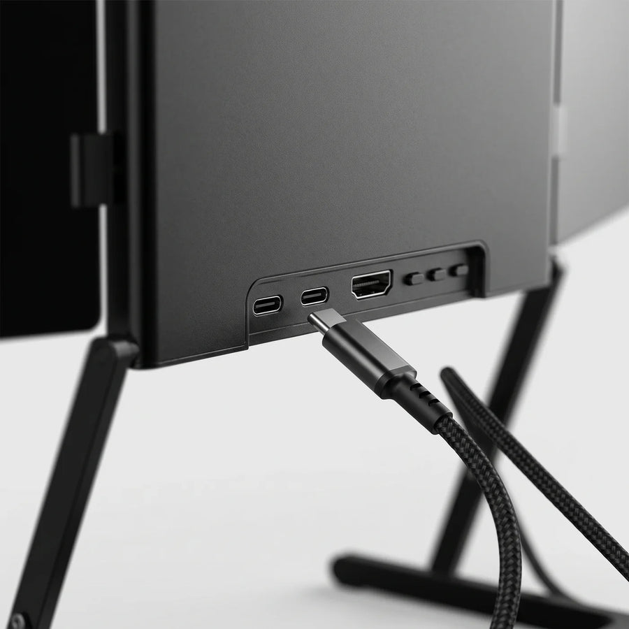 Les prises USB-C, alimentation et HDMI de l'écran central